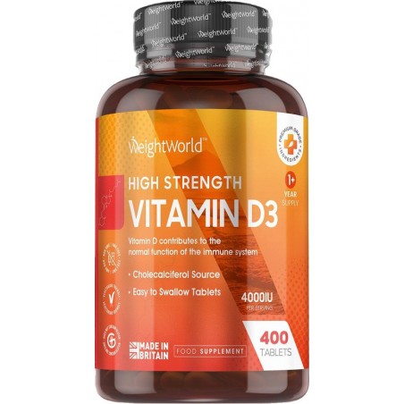 WeightWorld Vitamine D3 400 tabletten - 4000 IE Vitamine D - 1+ jaar voorraad
