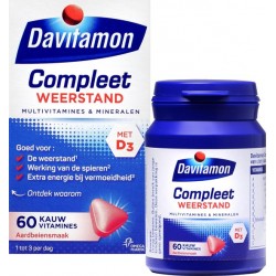 Davitamon Compleet Weerstand met vitamine D - Kauwvitamines - Multivitamine - aardbei - 60 tabletten