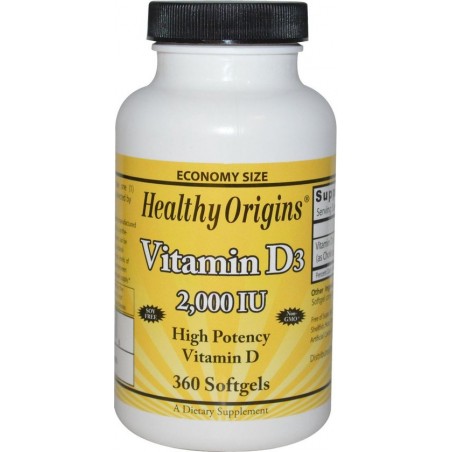 Vitamine d-3, 2000 IE, 360 softgels, Healthy Origins