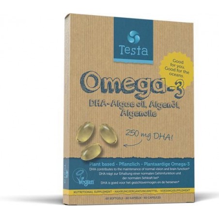Testa Omega 3 Algenolie. Hoogste concentratie Vegan Omega-3 DHA 250mg. 60 Capsules Plantaardig