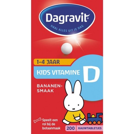 Dagravit  Kids Vitamine D 1 - 4 jaar Voedingssupplement - Banaan Smaak - 200 Tabletten