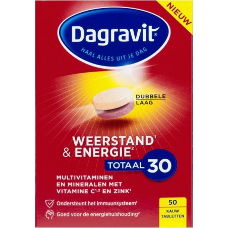 Dagravit Weerstand & Energie Totaal 30 Voedingssupplement - 50 kauwtabletten