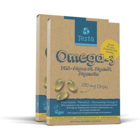 Testa Omega 3 Algenolie. Hoogste concentratie Vegan Omega-3 DHA 250mg. 120 Capsules Plantaardig