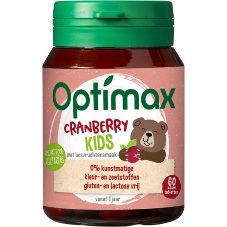 Optimax Kinder Cranberry Vanaf 1 Jaar - Voedingssupplement - 60 Kauwtabletten