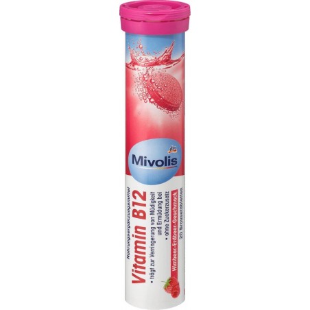 Mivolis Vitamine B12 bruistabletten met een frambozen- en aardbeiensmaak (20 stuks)