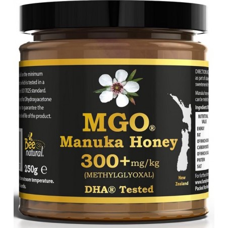 MANUKA HONING MGO® 300+ 250gr / BEE NATURAL MANUKA HONING IN EEN ECHT GLAZEN POT.