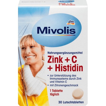 Mivolis Zink + C + histidine met citroensmaak - zuigtabletten - Glutenvrij - lactosevrij (30 stuks)
