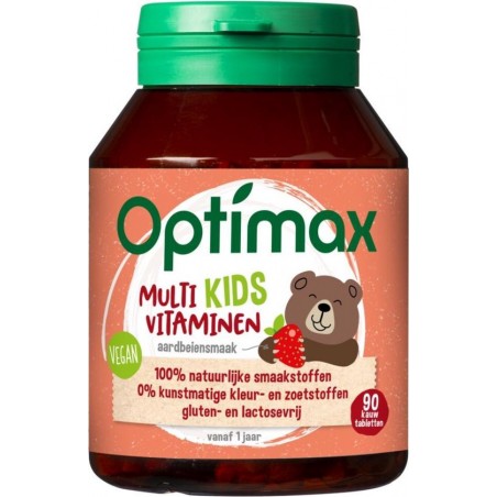 Optimax Kinder Multi Aardbei - Voedingssupplement - 90 Kauwtabletten