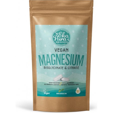 Magnesium Bisglycinaat & Citraat Vegan - 350mg Elementair Magnesium -  90 Tabletten