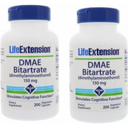 DMAE Bitartrate (dimethylaminoethanol), 150 Mg 200 Vegetarian Capsules, 2-pack