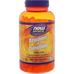 Arginine & Citrulline- 500/250 mg (240 Vegetarian Capsules) - Now Foods