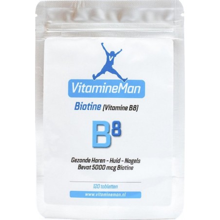 VitamineMan Biotine 5000 mcg ★ Vitamine B8 ★ 120 tabletten ★ Vitamine voor Haar, Huid & Nagels