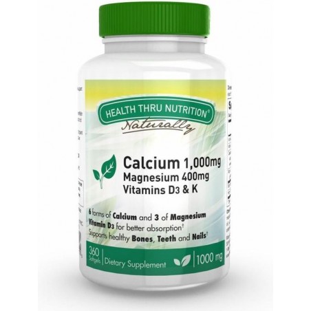 Calcium 1000 mg and Magnesium 400 mg with 100iu D3 & K (360 Softgels) - Health Thru Nutrition