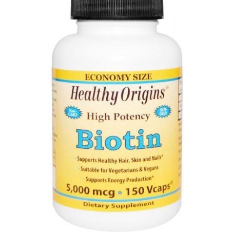 Biotine, Hoge Dosering, 5000 mcg (150 vegetarische capsules) - Healthy Origins