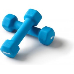 Basic-Fit Dumbbells - 2 x 1 kg Set - Dumbells - Rubber - Blauw
