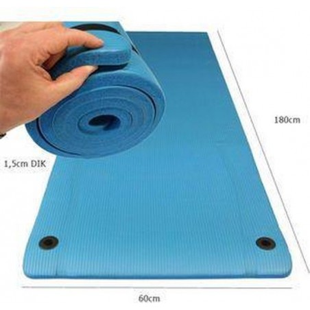 Focus Fitness - Dikke fitnessmat - 180 x 60 cm x 1,5 cm - Blauw