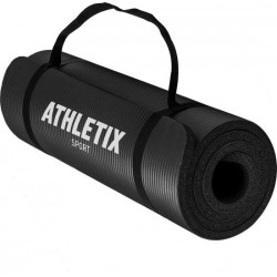 Athletix®‎ Premium NBR Fitnessmat - 183 x 61 x 1 cm - met Draagriem en Draagtas - Zwart