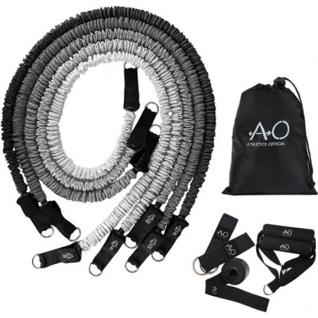 Athletics Official Premium Weerstandsbanden – Set van 5 inclusief handvatten, enkel straps en deuranker - Grijs