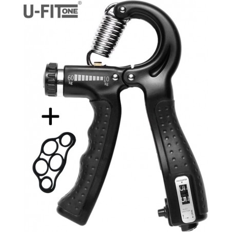 U-Fit One® Zwart Teller Verstelbaar Handtrainer set - Handknijper - Knijphalter - Onderarm trainer - Vinger - Fitness