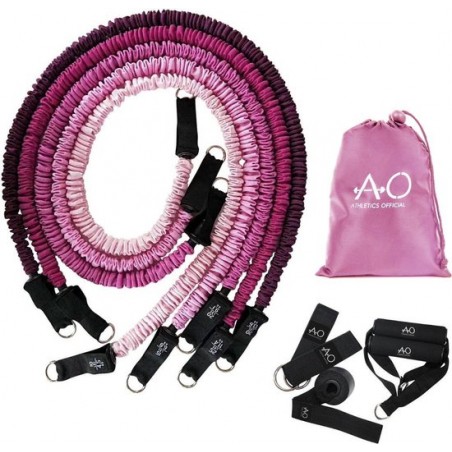 Athletics Official Premium Weerstandsbanden – Set van 5 inclusief handvatten, enkel straps en deuranker - Roze