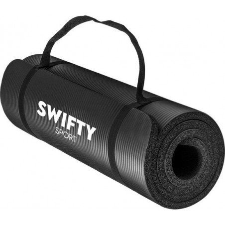Swifty Sport Fitnessmat Inclusief draagtas en extra draagriem - 183 cm x 61 cm x 1 cm - anti slip - Zwart