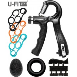 U-Fit One® 7 Delige Handtrainer Set - Fitness Teller Verstelbaar Handknijper - Stressbal - knijphalter- Onderarm Trainer
