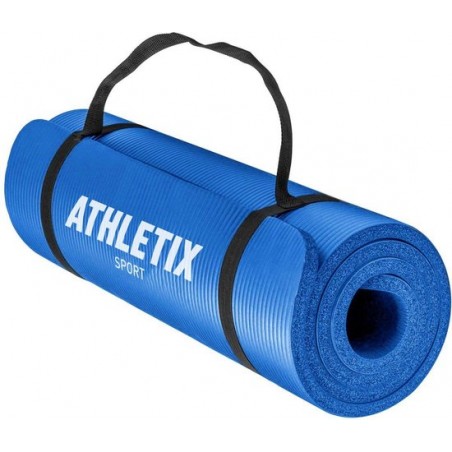 Athletix®‎ Premium NBR Fitnessmat - 183 x 61 x 1.5 cm - met Draagriem en Draagtas - Blauw