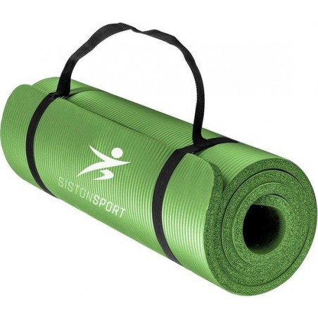 Siston Sport Fitnessmat –  183 cm x 61 cm x 1.5 cm – Yoga mat-  Groen – Inclusief draagtas en extra draagriem