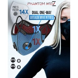 Phantom N95 Z-mask Duo-pakket - mondkapje Blauw/Deep-Red + 14 N95 filters