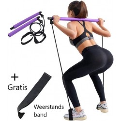 Pilates Stick - Draagbaar - Fitness Yoga hulpmiddel - incl. Gratis Weerstandsbanden - Paars