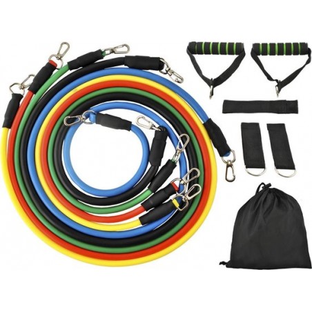 XL Fitness Elastiek Set - Resistance Power Band Tube - Stretch Fitnessbanden / Weerstandskabel