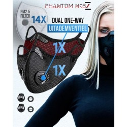 Phantom N95 Z-mask Duo-pakket - mondkapje Zwart/Deep-Red + 12 N95 filters