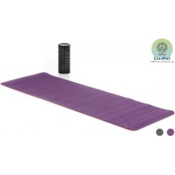 Yoga Eco Mat ● Paars & Roze en Groen & Lichtgroen ● +Foam Roller en Draagriem ● Milieuvriendelijke TPE Fitnessmat
