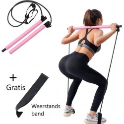 Pilates Stick - Draagbaar - Fitness Yoga hulpmiddel - incl. Gratis Weerstandsbanden - Zalm roze