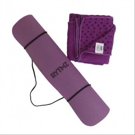 RYTMZ™ Ecologische Yoga Mat 6mm + Antibacteriële Anti-slip Handdoek | 61 x 183 cm | Paars