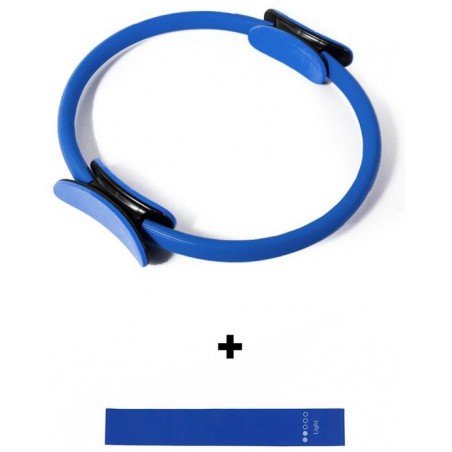 Pilates Ring inclusief Resistance Band| Fitness Elastiek Set | Yoga Ring inclusief 2 Handgrepen | Blauw | Ø 38 cm
