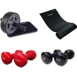 Tunturi - Fitnesset - 2 x 3 kg - 2 x 5 kg - Fitnessmat - Trainingswiel - Buikspierwiel