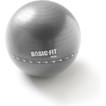 Basic-Fit Fitnessbal - Gymball - 65 cm - Vinyl - Zilver - Inclusief pomp