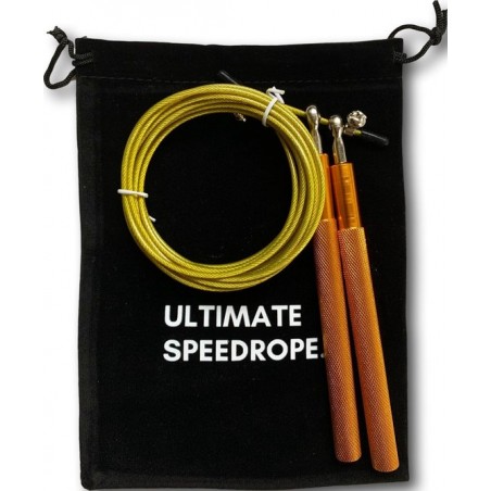 Springtouw Set Volwassenen - Crossfit jump rope - goud - compleet met fluwelen bewaarzak