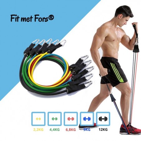 Fors® - Fitness Elastiek Set Met E-book - Fitness elastiek met handvat - 5 moeilijkheidsniveaus