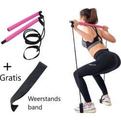 Pilates Stick - Draagbaar - Fitness Yoga hulpmiddel - incl. Gratis Weerstandsbanden - Roze