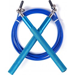 Springtouw Set Volwassenen - Crossfit jump rope - blauw - compleet met fluwelen bewaarzak