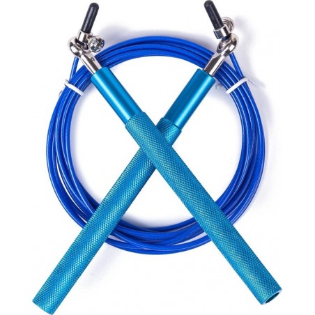 Springtouw Set Volwassenen - Crossfit jump rope - blauw - compleet met fluwelen bewaarzak