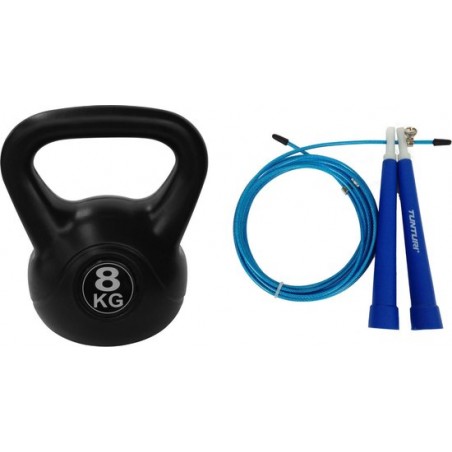 Tunturi - Duoset - Fitness Set - Springtouw Blauw - Kettle bel 8 kg