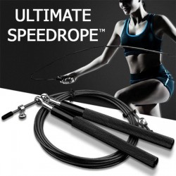 Springtouw Set Volwassenen - Crossfit jump rope - zwart - compleet met fluwelen bewaarzak