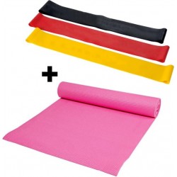XQ Max Yogamat-Unisex-Roze-inclusief-3 weerstandsbanden geel/rood/zwart