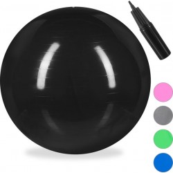 relaxdays fitnessbal 75 cm - met pompje - gymbal - zitbal - yogabal - pilatesbal - PVC zwart