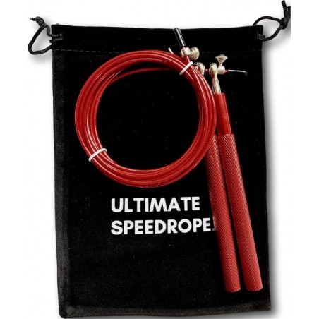 Springtouw Set Volwassenen - Crossfit jump rope - rood - compleet met fluwelen bewaarzak
