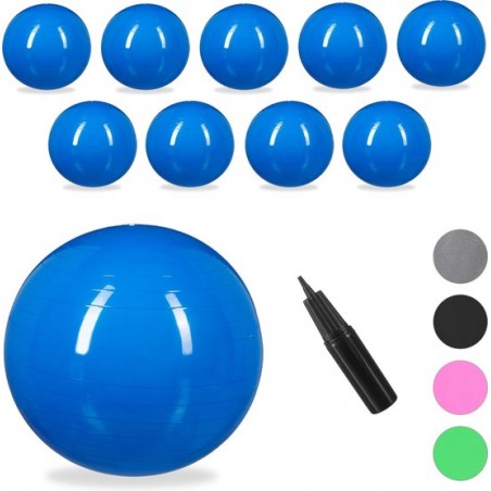 relaxdays 10x fitnessbal 75 cm - pompje - gymbal - zitbal - yogabal - pilatesbal - blauw