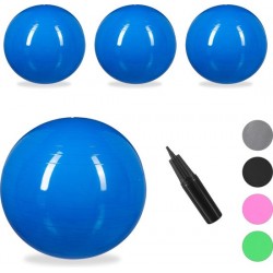 relaxdays 4x fitnessbal 75 cm - pompje - gymbal - zitbal - yogabal - pilatesbal - blauw
